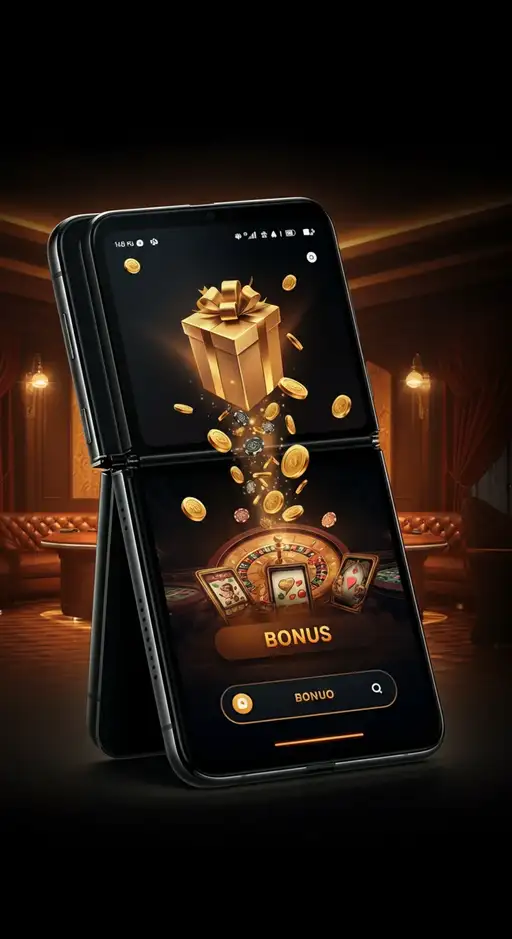 Mobiele telefoon toont het dashboard van Golden Panda Casino met actieve bonussen en een 200% welkomstaanbieding